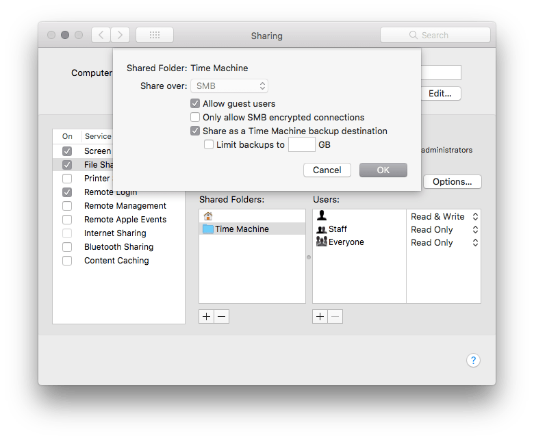 Time Machine Advanced Settings