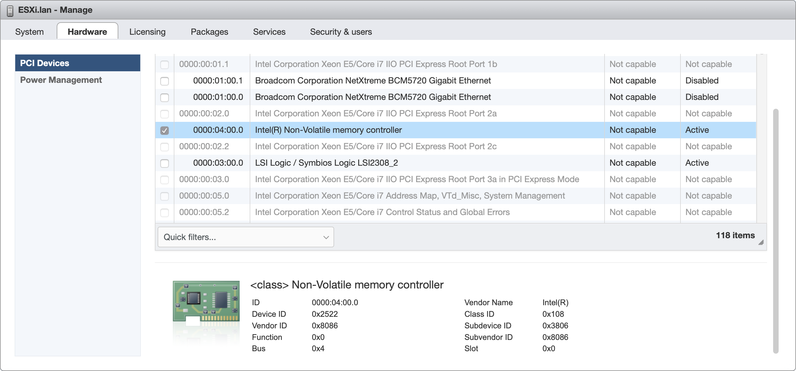 ESXi Manage Hardware PCI Devices